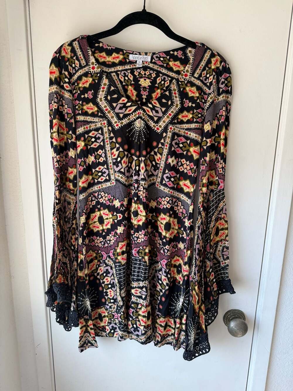 Patrons of Peace Boho Printed Long Bell Sleeve dress